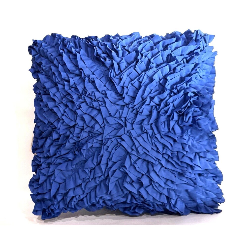 LivingQuarters Blue Textured Throw Pillow Decorative Ruffle Accent Cushion Loft